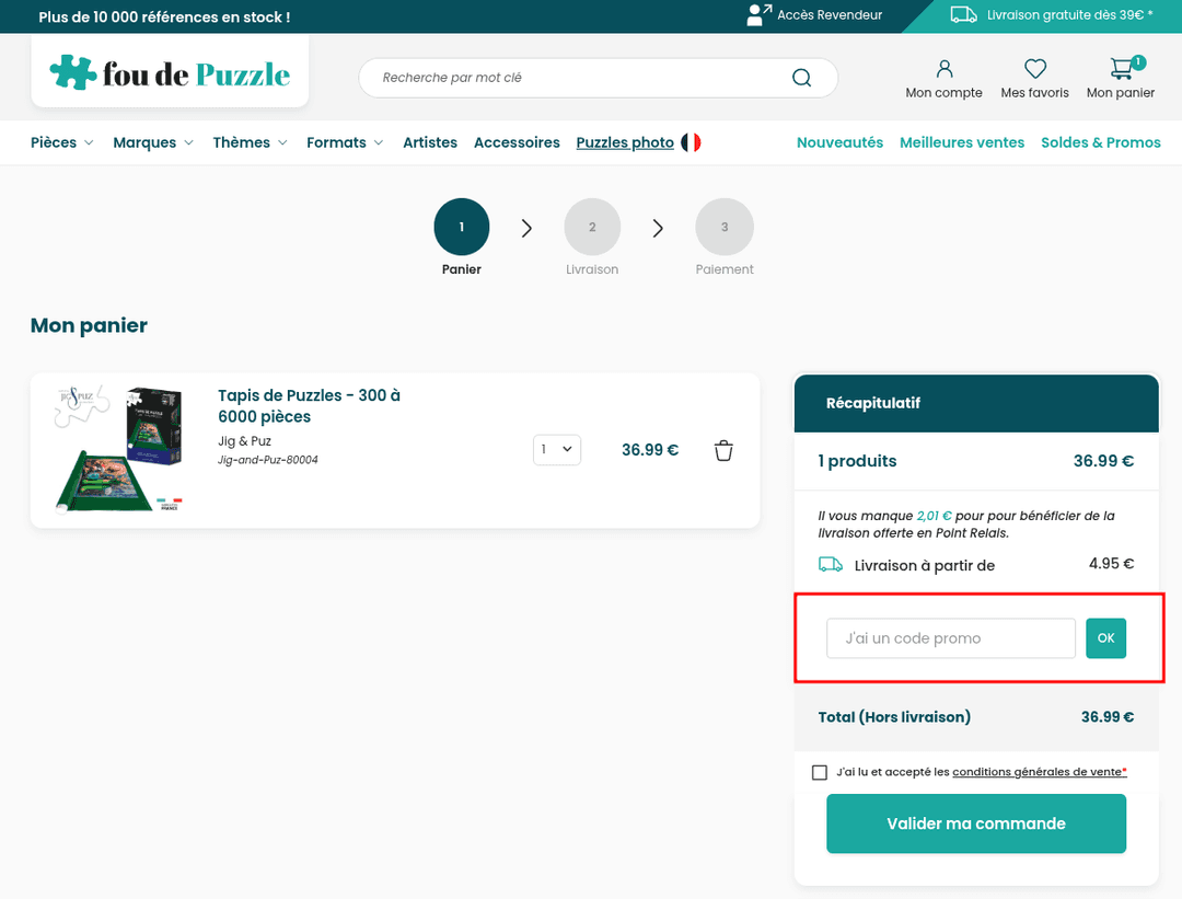 Comment appliquer un code promo sur Fou de puzzle