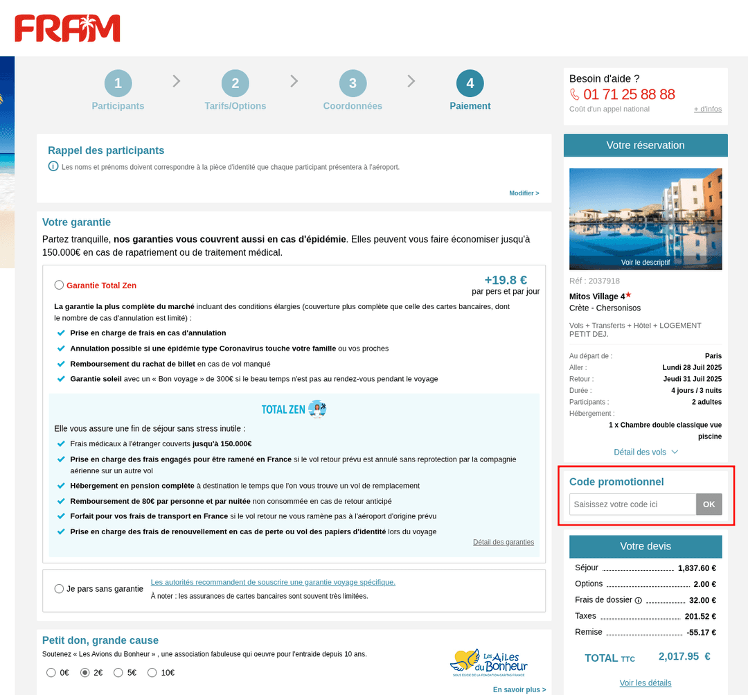Comment activer un code promo sur FRAM