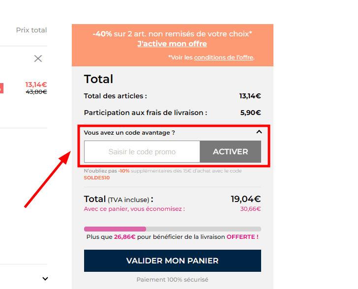 Comment activer un code promo sur Françoise Saget