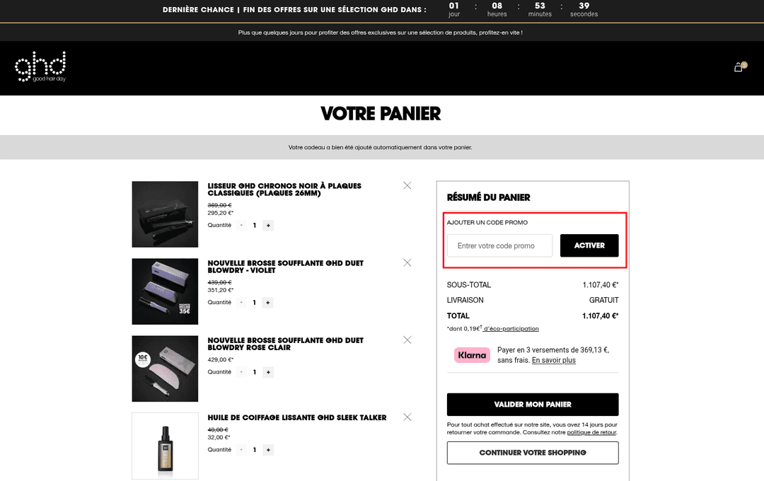 Comment appliquer un code promo sur GHD Hair