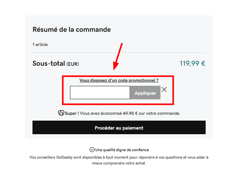 Comment appliquer un code promo sur GoDaddy