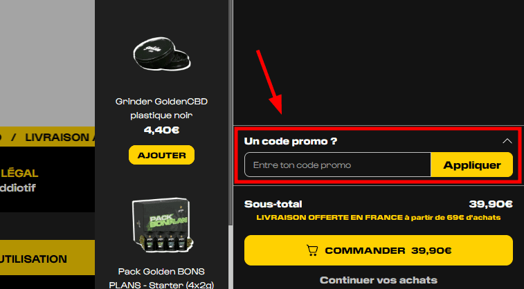 Comment appliquer un code promo sur Golden CBD