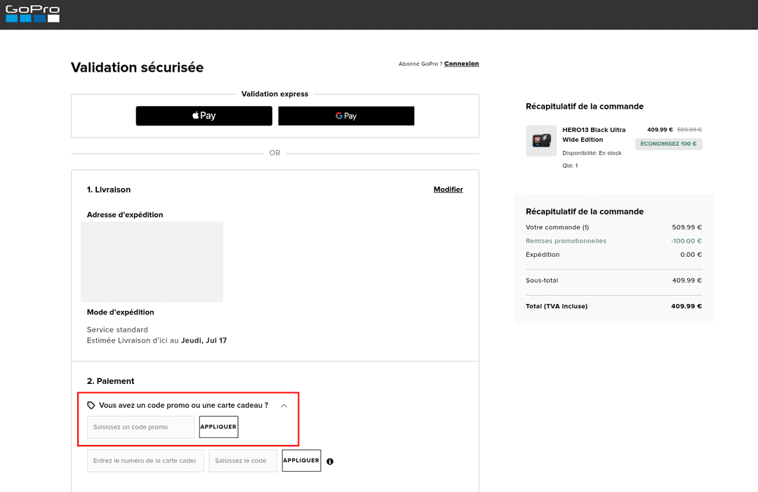 Comment activer un code promo sur GoPro
