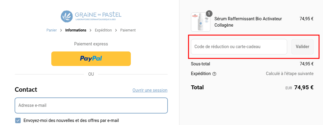 Comment appliquer un code promo sur Graine de Pastel