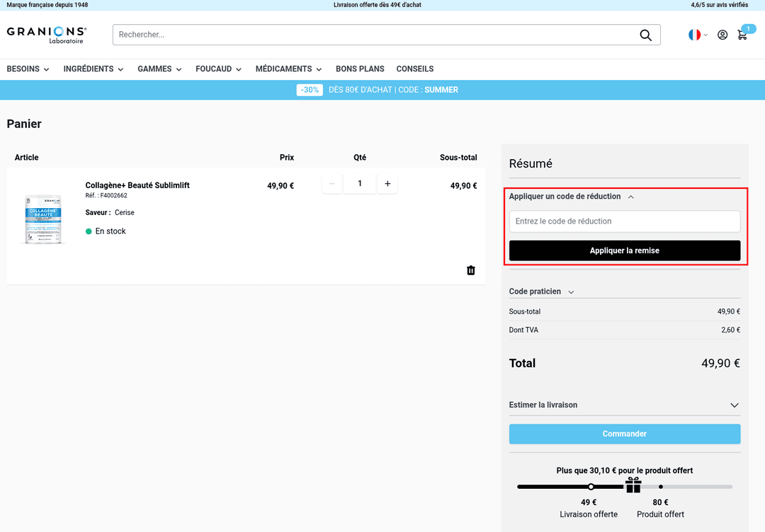 Comment utiliser un code promo sur Granions