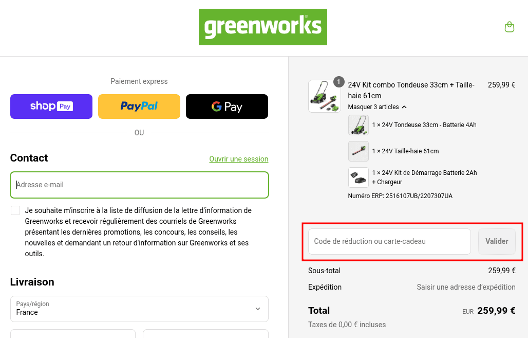 Comment utiliser un code promo sur Greenworks