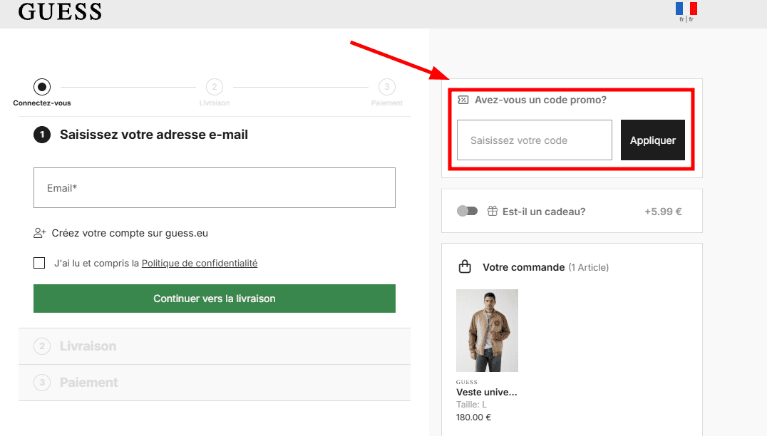 Comment appliquer un code promo sur Guess