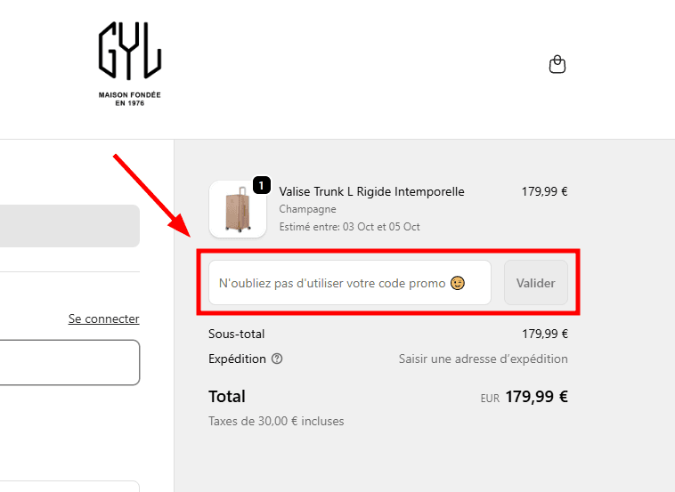 Comment utiliser un code promo sur GYL BAG