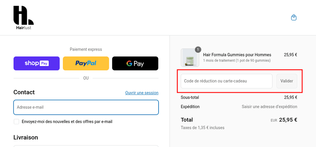 Comment utiliser un code promo sur Hairlust