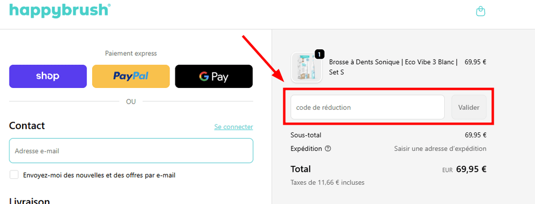 Comment appliquer un code promo sur Happybrush