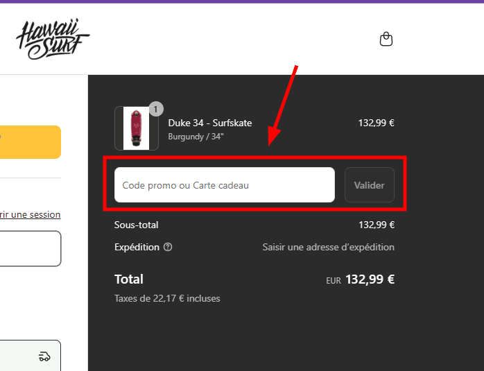 Comment appliquer un code promo sur HawaiiSurf