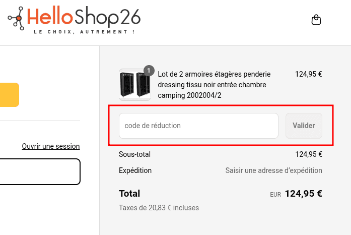 Comment activer un code promo sur Helloshop26