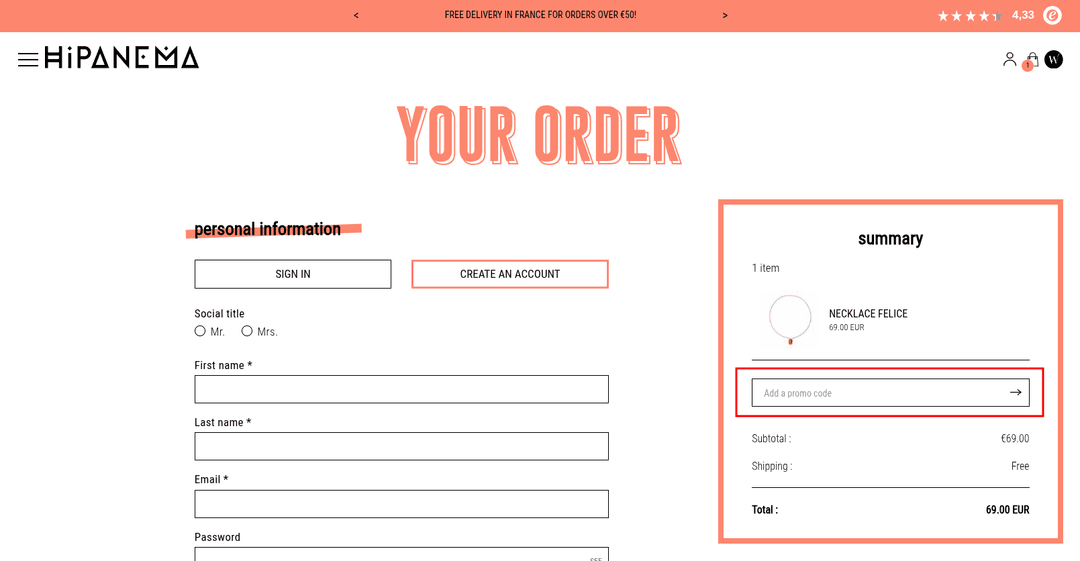 Comment appliquer un code promo sur Hipanema