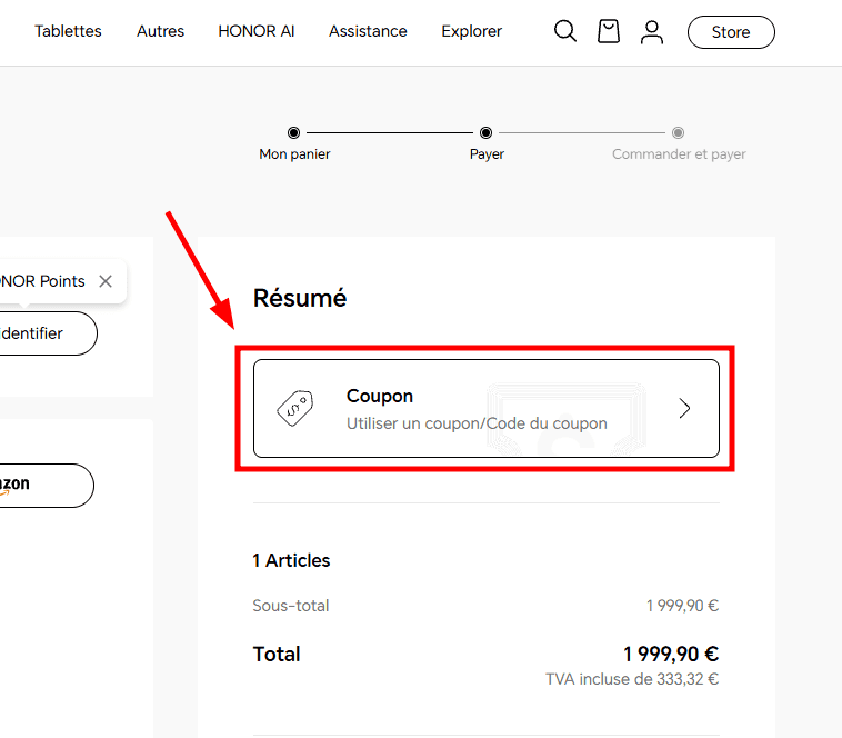 Comment activer un code promo sur Honor