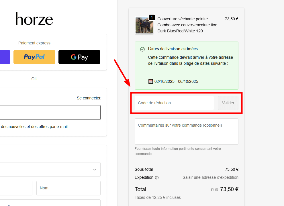 Comment appliquer un code promo sur Horze