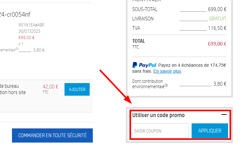 Comment appliquer un code promo sur HP
