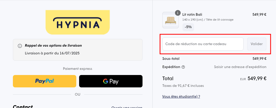Comment utiliser un code promo sur Hypnia