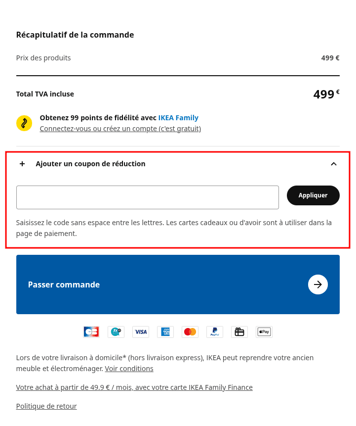 Comment activer un code promo sur Ikea