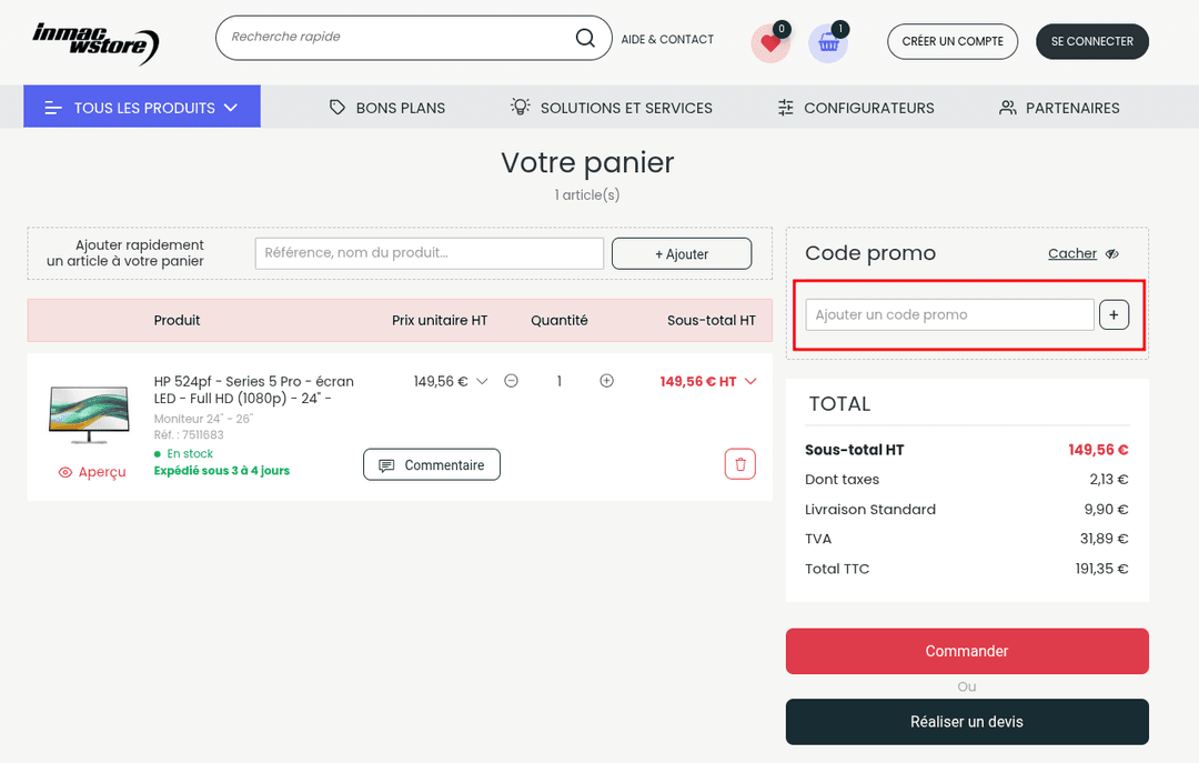Comment activer un code promo sur Inmac Wstore