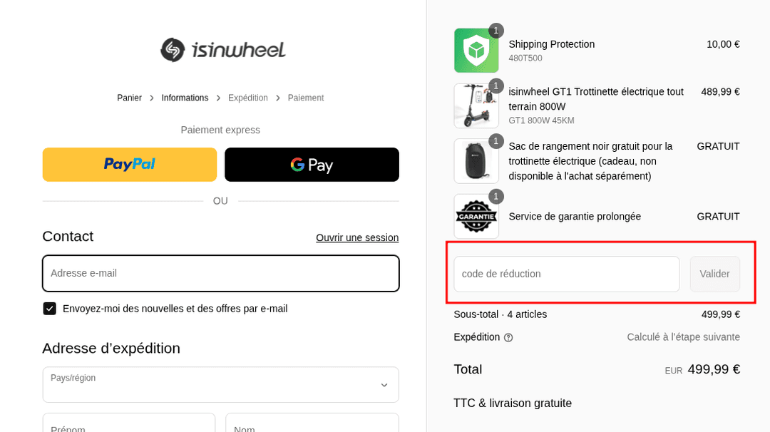 Comment appliquer un code promo sur iSinWheel