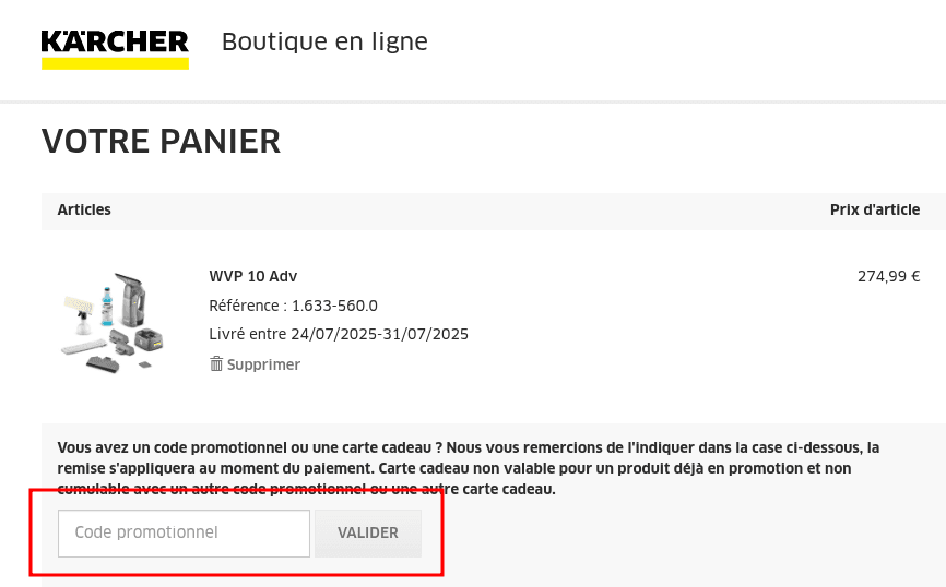 Comment utiliser un code promo sur Kärcher