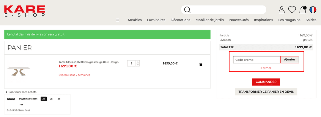 Comment activer un code promo sur Kare Click
