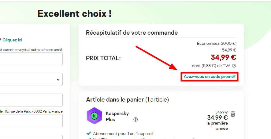Comment appliquer un code promo sur Kaspersky