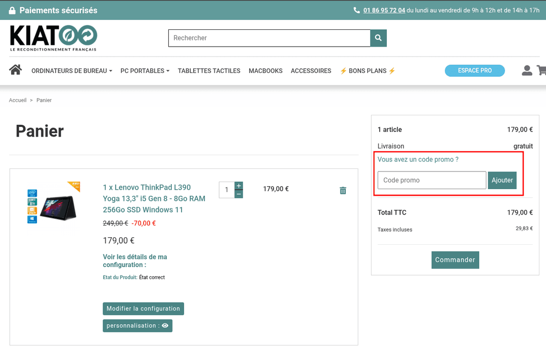 Comment appliquer un code promo sur Kiatoo