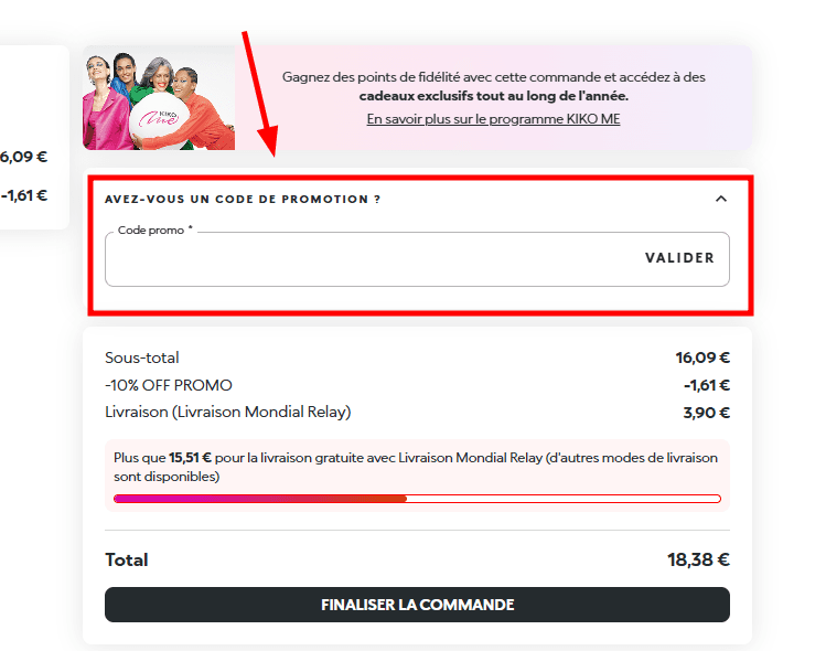 Comment activer un code promo sur Kiko Cosmetics