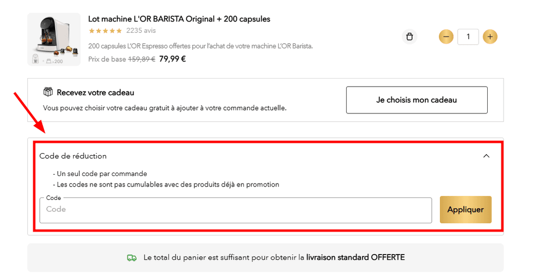 Comment utiliser un code promo sur L'Or Espresso