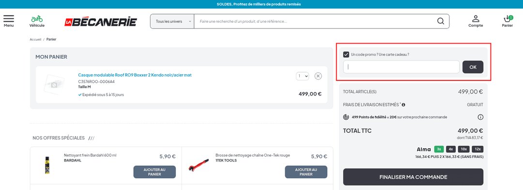 Comment activer un code promo sur  La Bécanerie