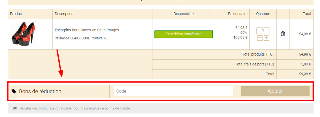 Comment appliquer un code promo sur La boutique du haut talon