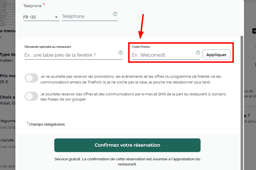Comment appliquer un code promo sur TheFork
