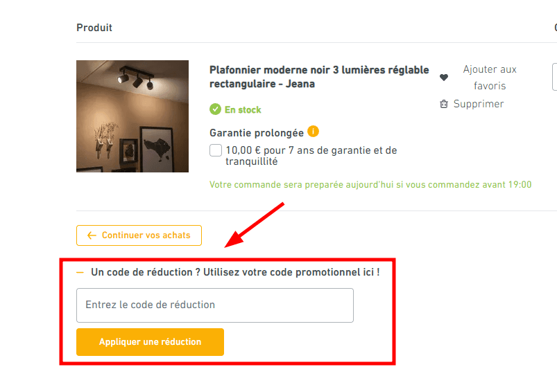 Comment appliquer un code promo sur Lampe et Lumière