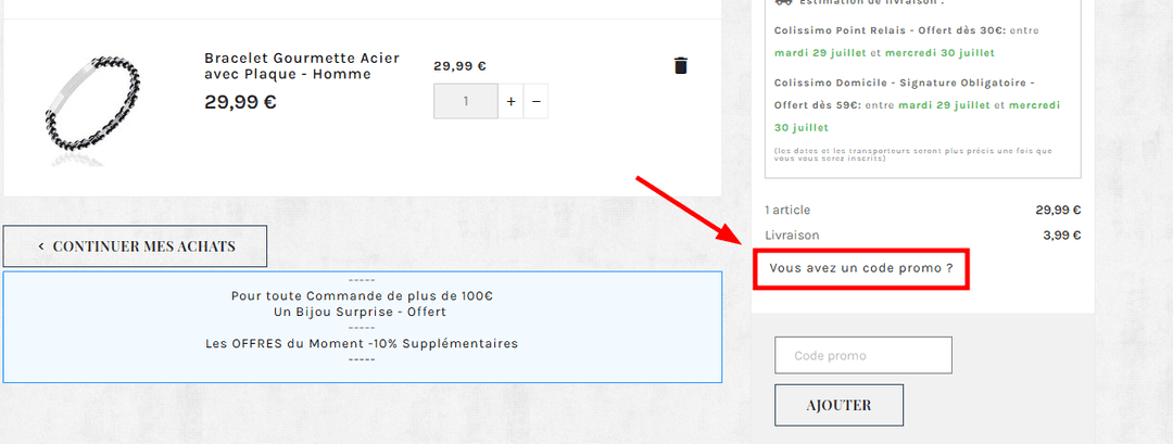 Comment appliquer un code promo sur L'atelier d'Azur