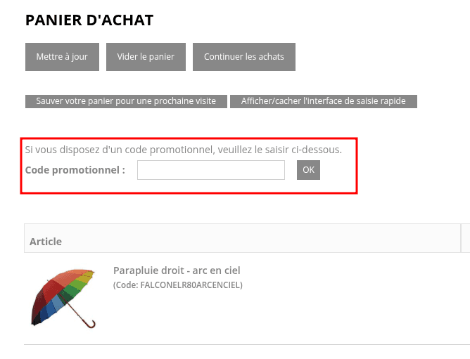 Comment activer un code promo sur Le Monde du Parapluie