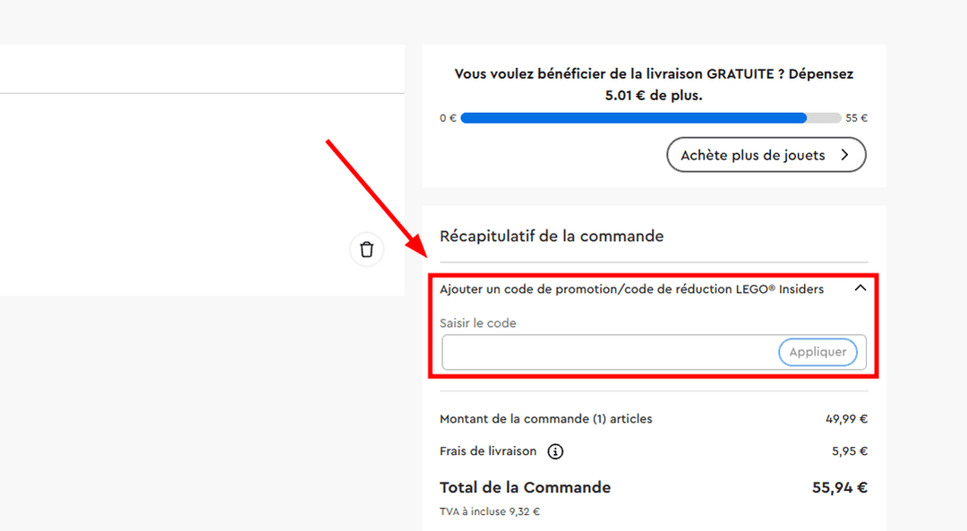 Comment appliquer un code promo sur Lego