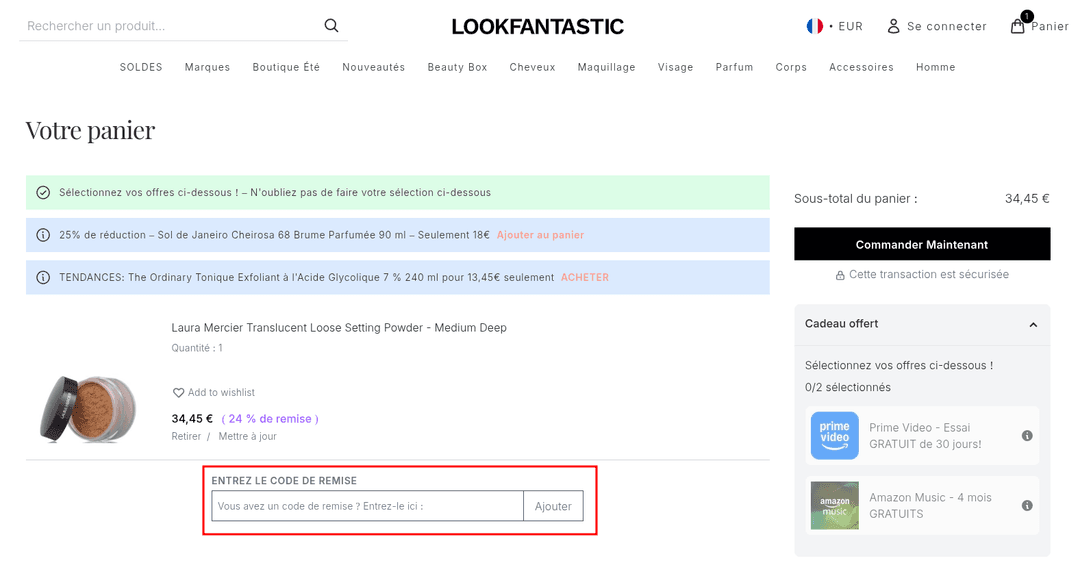 Comment activer un code promo sur LookFantastic
