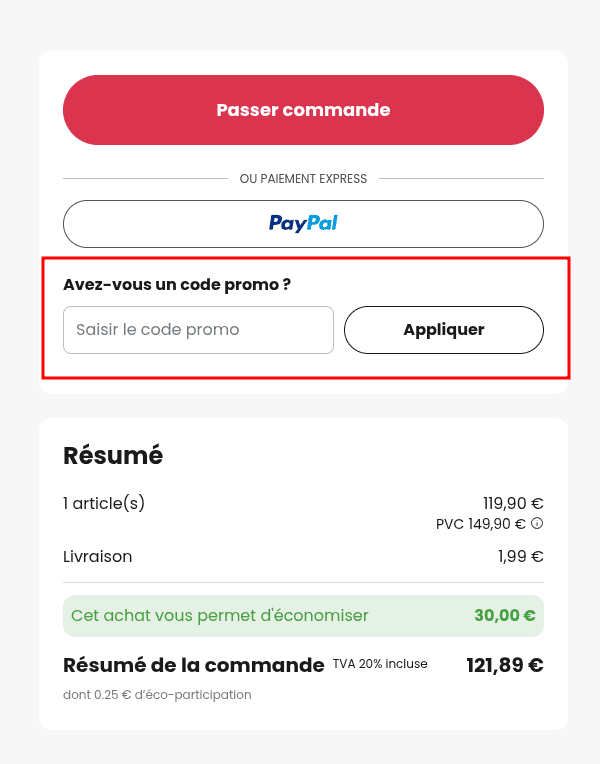 Comment appliquer un code promo sur Luminaire