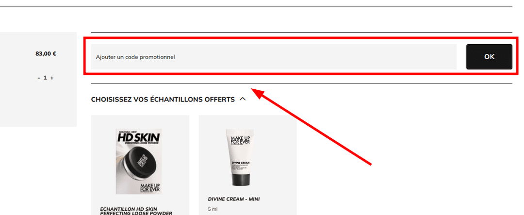 Comment appliquer un code promo sur Make Up For Ever