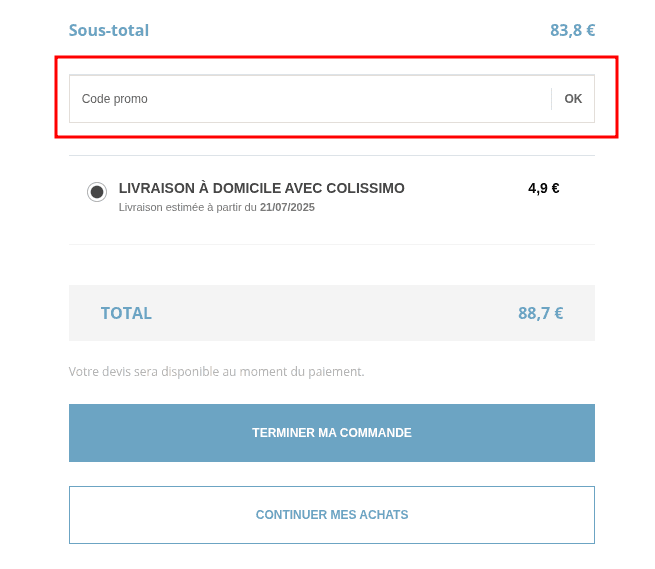 Comment appliquer un code promo sur Malentille