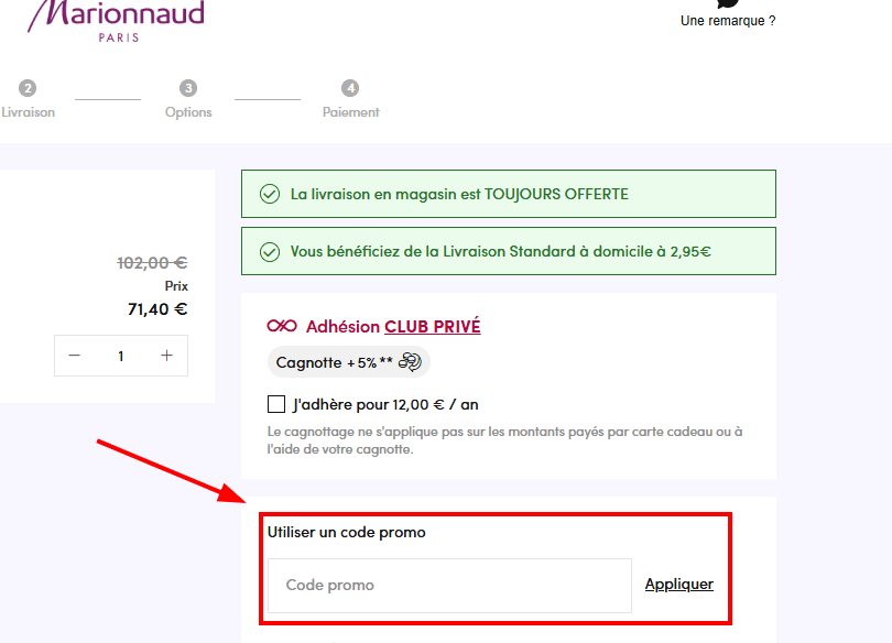 Comment appliquer un code promo sur Marionnaud