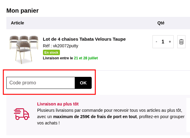 Comment appliquer un code promo sur Menzzo