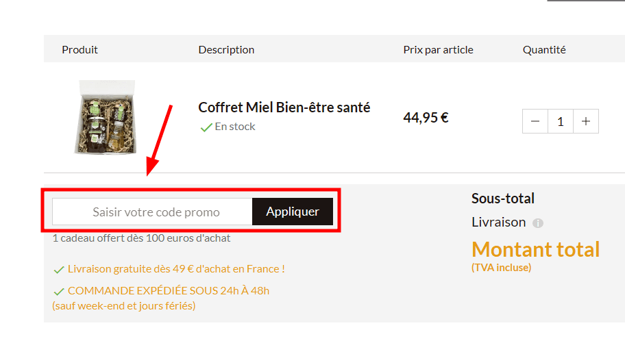 Comment activer un code promo sur Miel Crétet