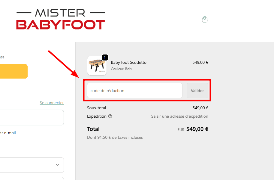 Comment appliquer un code promo sur Mister babyfoot