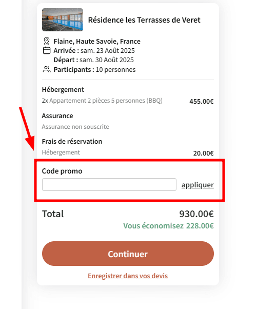 Comment appliquer un code promo sur Montagne Vacances