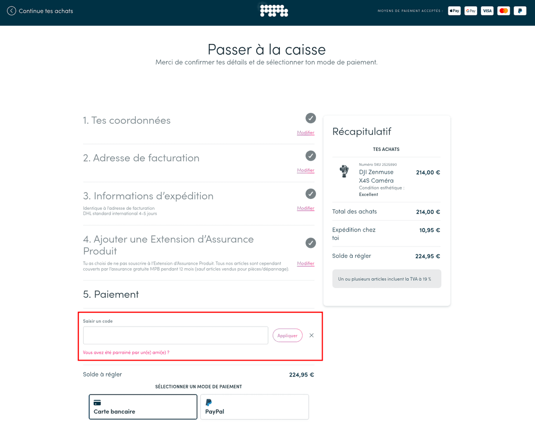 Comment appliquer un code promo sur MPB
