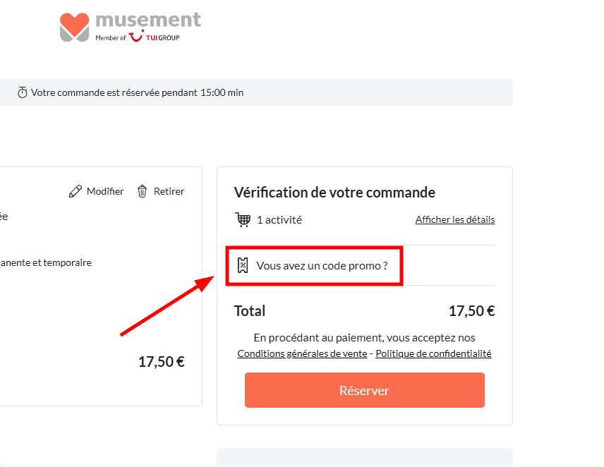 Comment activer un code promo sur Musement