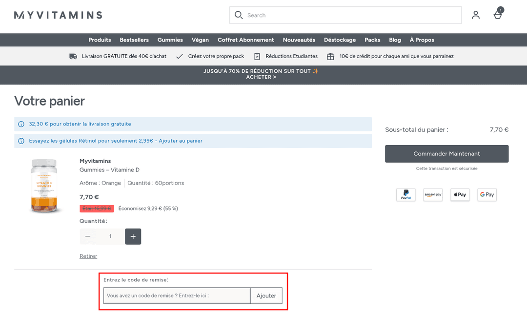 Comment utiliser un code promo sur Myvitamins