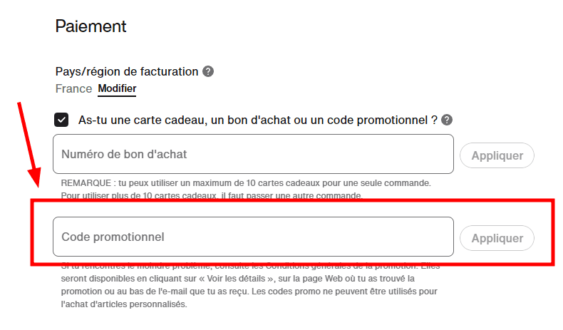 Comment appliquer un code promo sur Nike